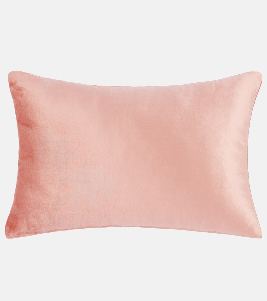 Les-ottomans Palms Embroidered Velvet Cushion In Pink