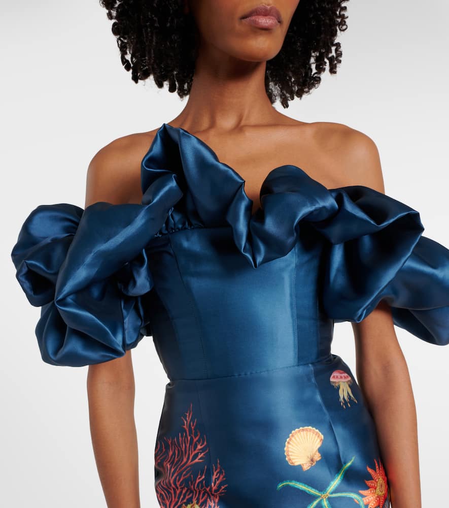 Alemais Dorian Printed Ruffled Minidress In Blau