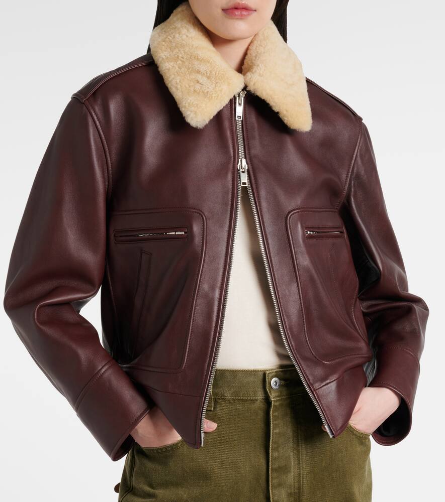 Bottega Veneta Brown Shearling Coat With Removable Fur Collar And Front Zip Closure In Leather Woman In Burgundy
