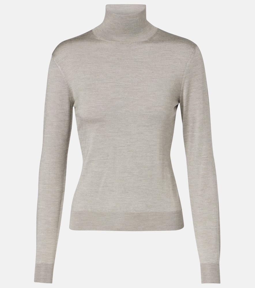 Ralph Lauren Silk-blend Turtleneck Sweater In Gray