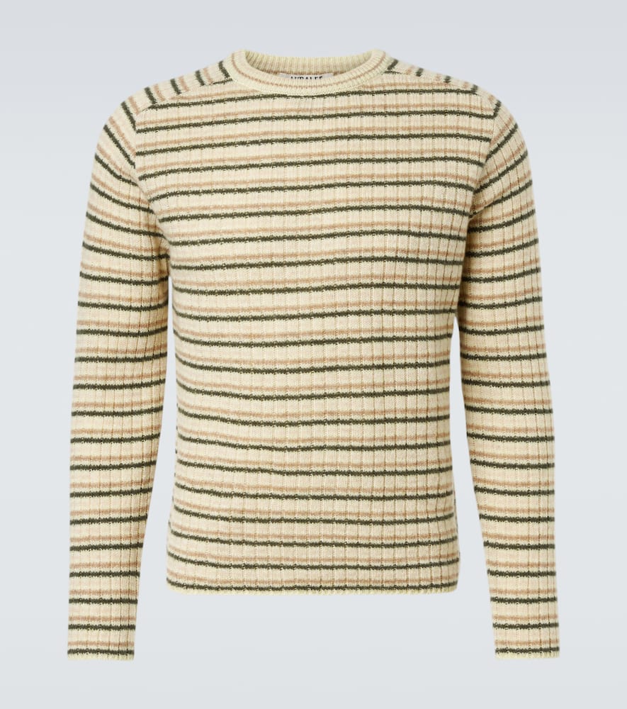 Auralee Striped Shetland Wool And Cashmere-blend Sweater In Neutral