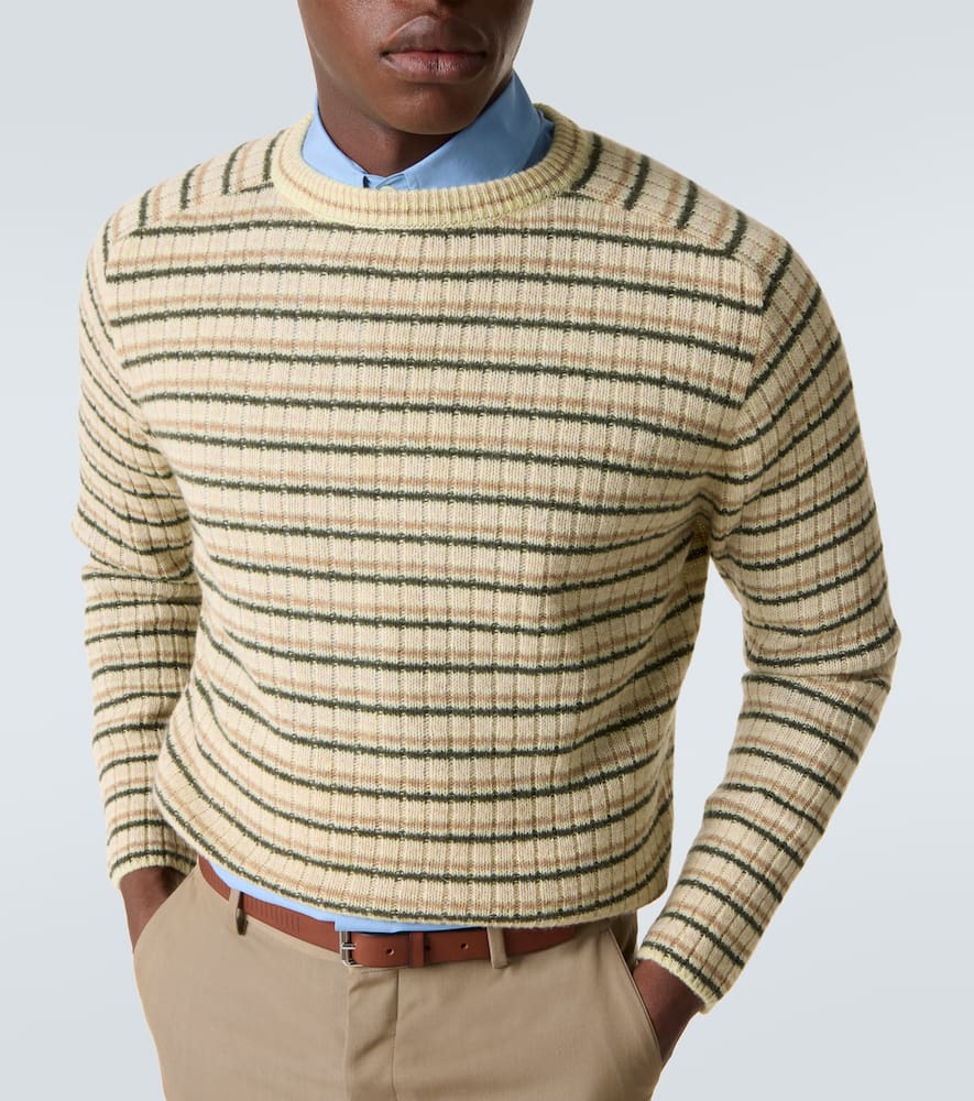 Auralee Striped Shetland Wool And Cashmere-blend Sweater In Neutral