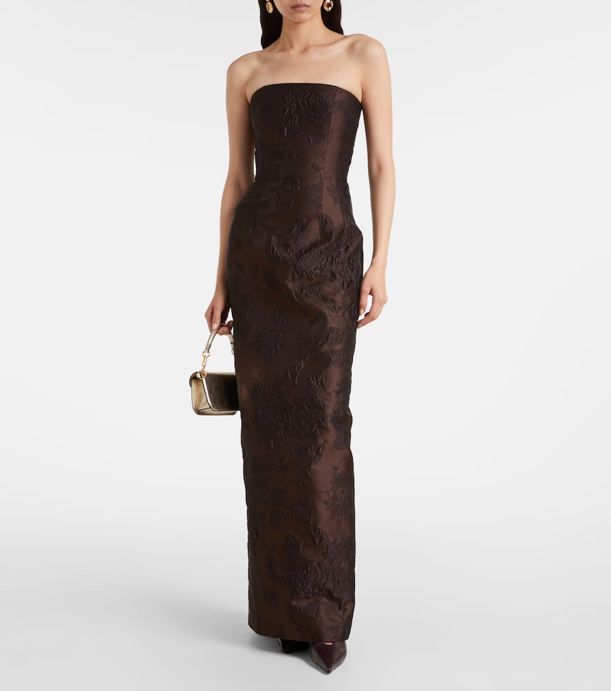 Emilia Wickstead Laelia Jacquard Corset Gown In Brown