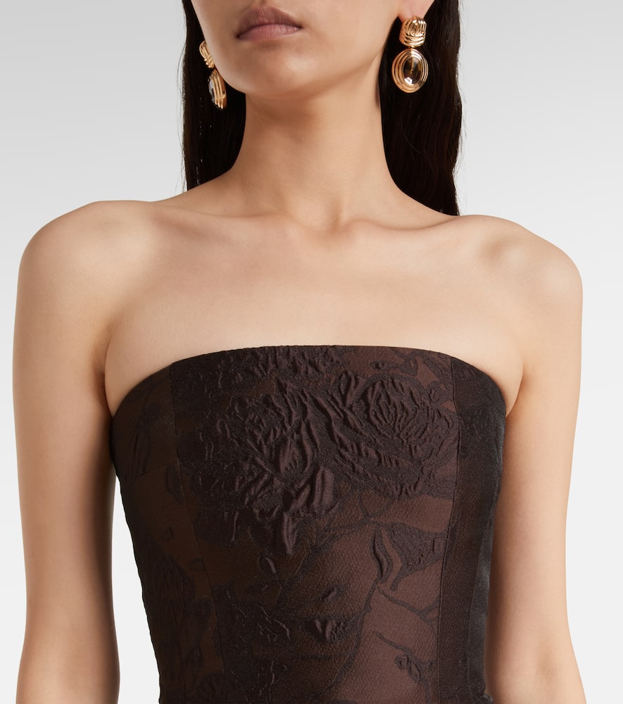 Emilia Wickstead Laelia Jacquard Corset Gown In Brown