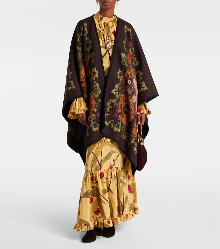 La Doublej Printed Virgin Wool Poncho In Black
