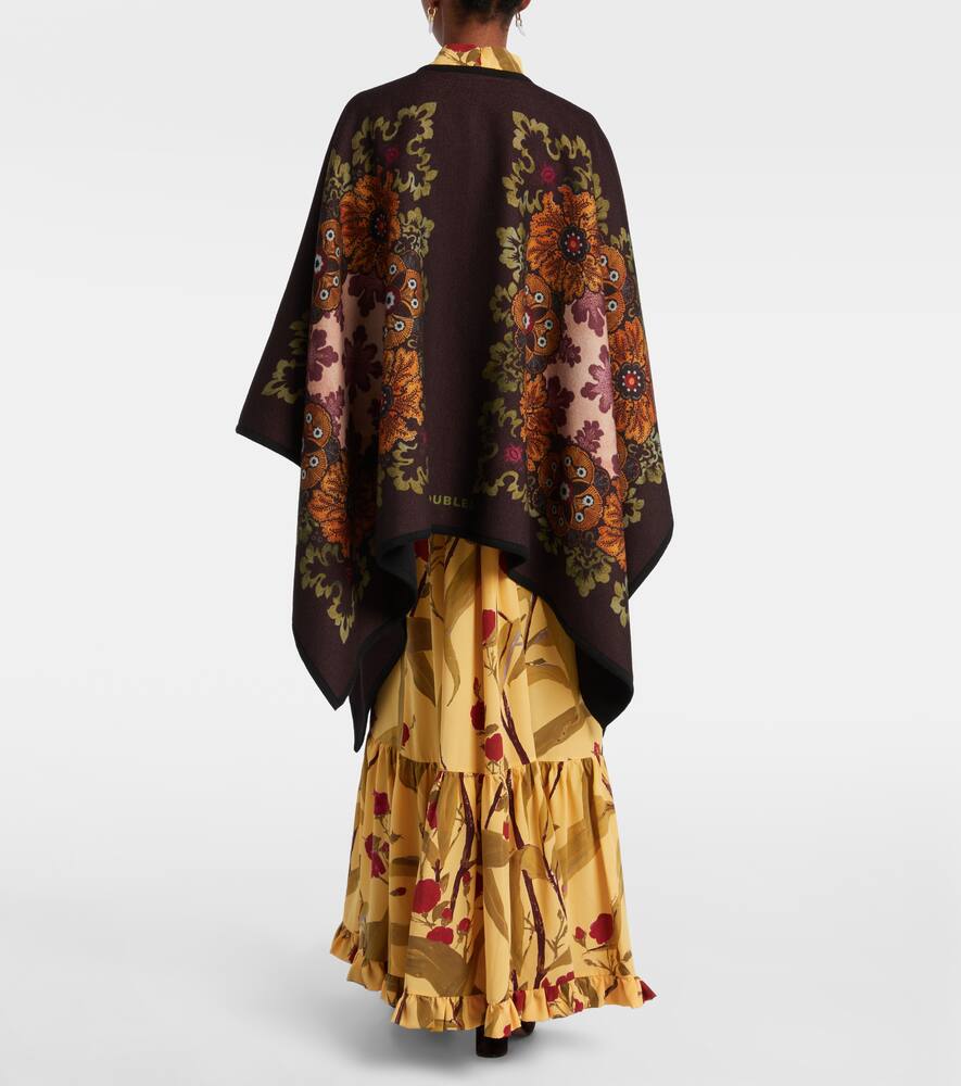 La Doublej Printed Virgin Wool Poncho In Black