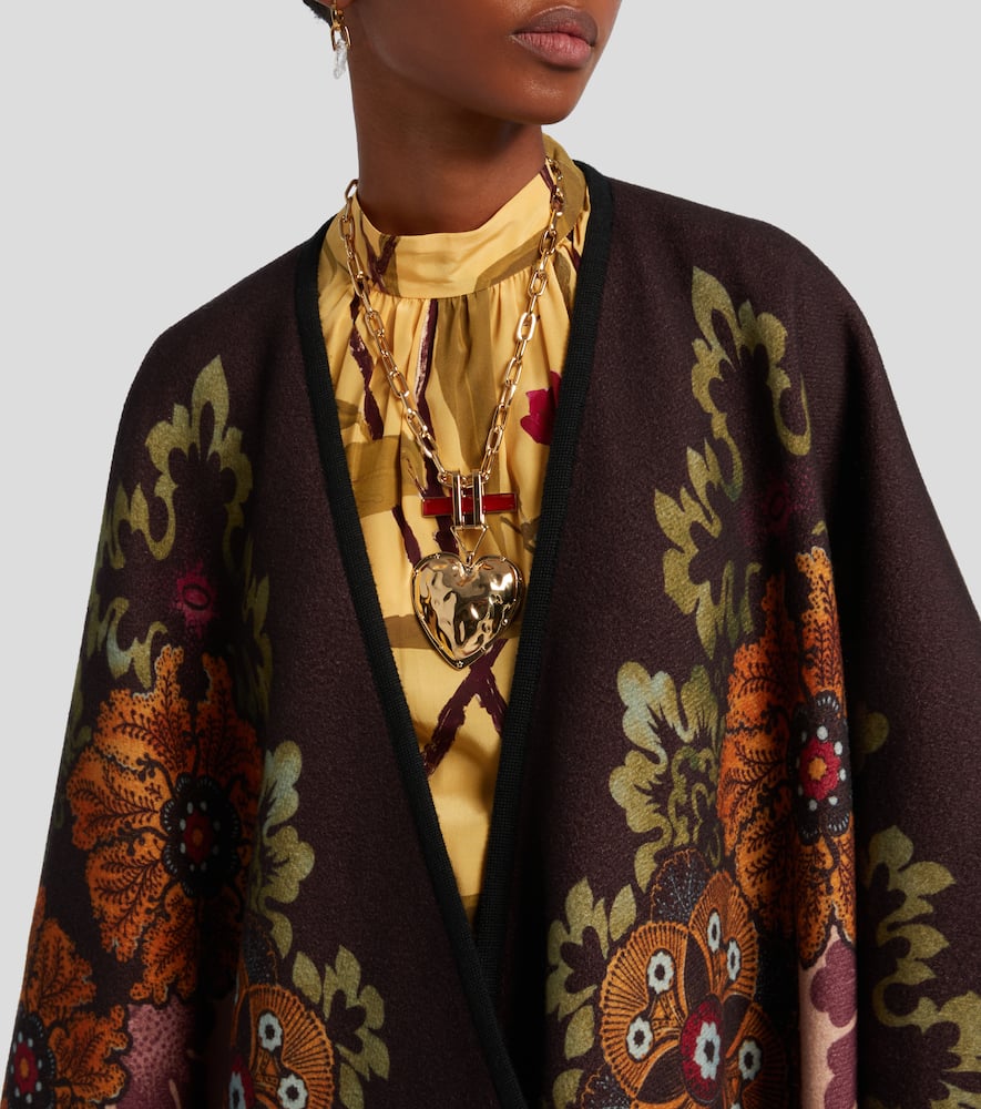 La Doublej Printed Virgin Wool Poncho In Black