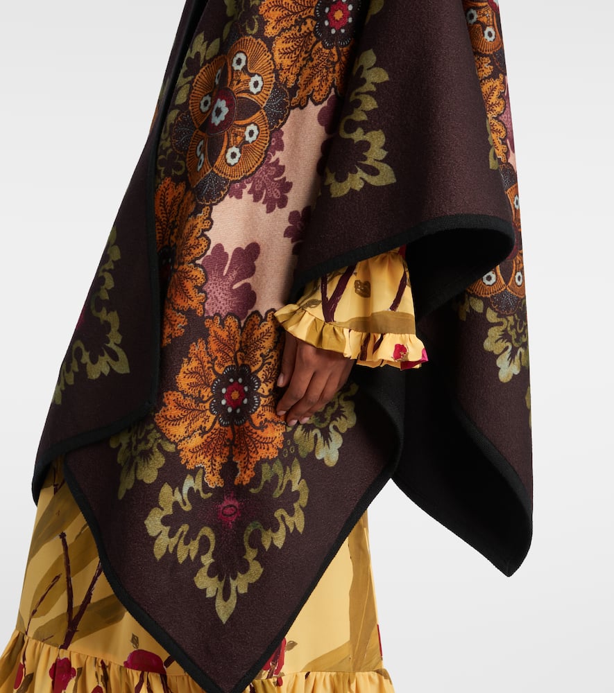La Doublej Printed Virgin Wool Poncho In Black