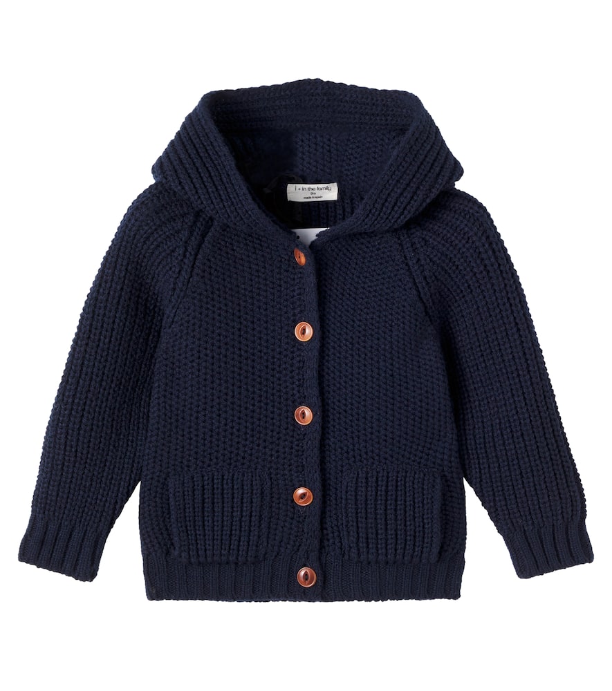 1+ In The Family Baby Morten Wool-blend Hooded Cardigan In Blue