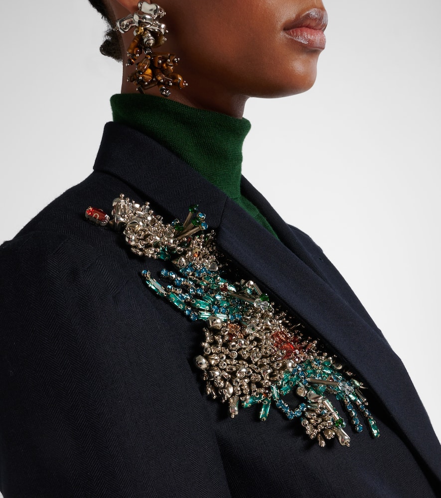 Dries Van Noten Womens Navy Bafy Crystal-embellished Double-breasted Wool Jacket In Blue