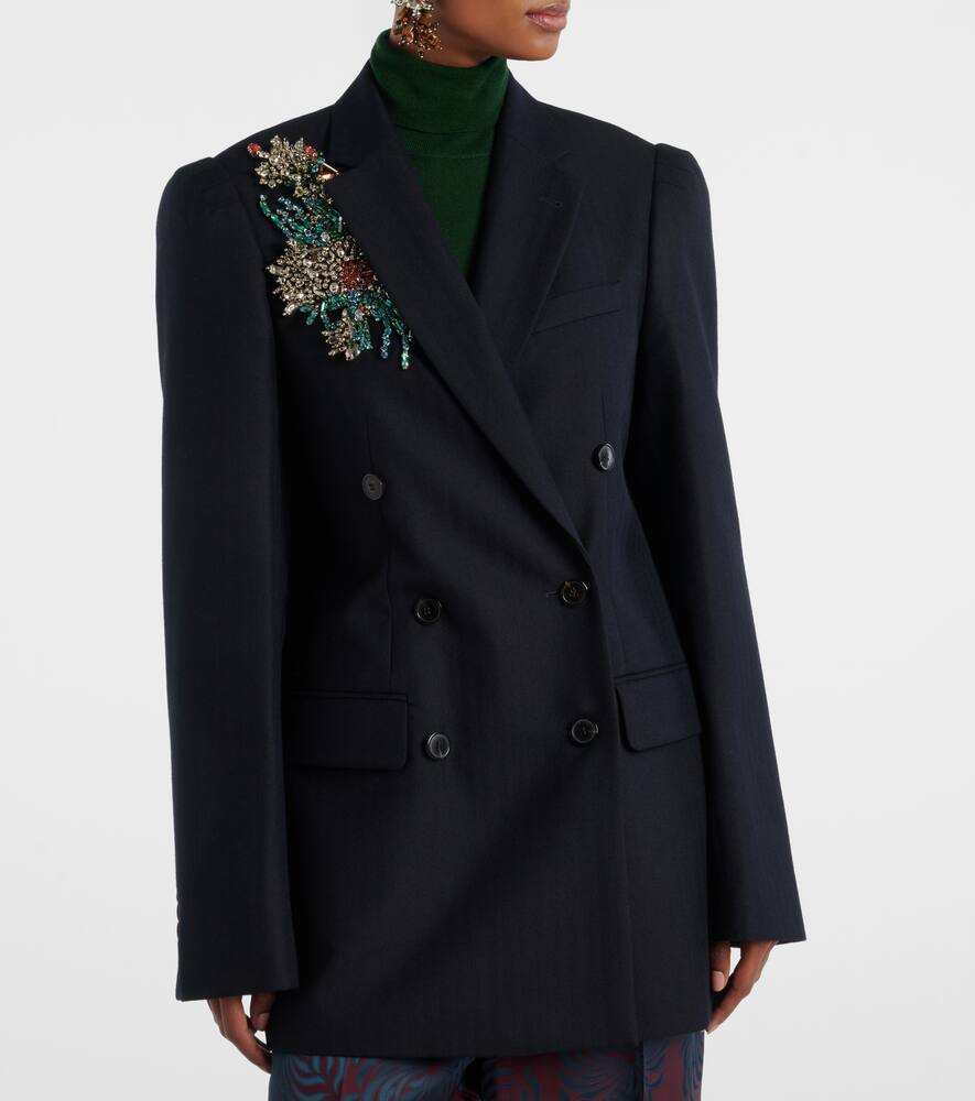 Dries Van Noten Womens Navy Bafy Crystal-embellished Double-breasted Wool Jacket In Blue