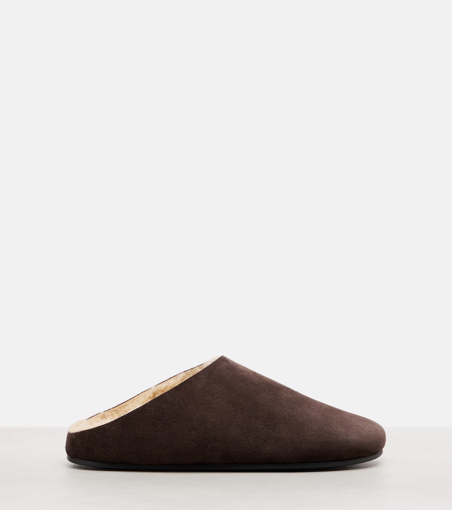 The Row Hudson Shearling-lined Suede Mules In Brown