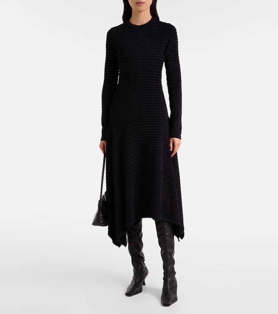 Proenza Schouler Striped Knitted Asymmetric Midi Dress In Black