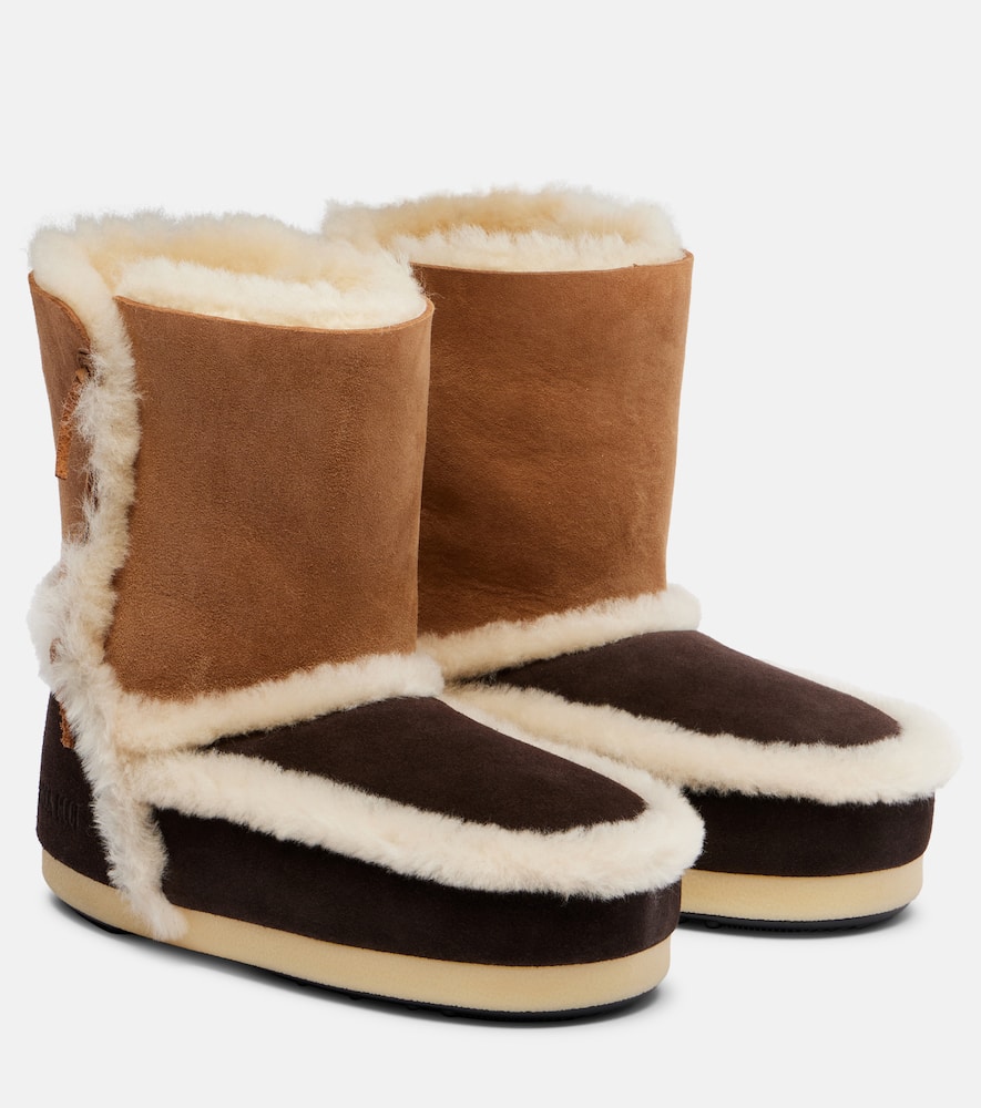 Moon Boot Evx Shearling-trimmed Suede Ankle Boots In Brown