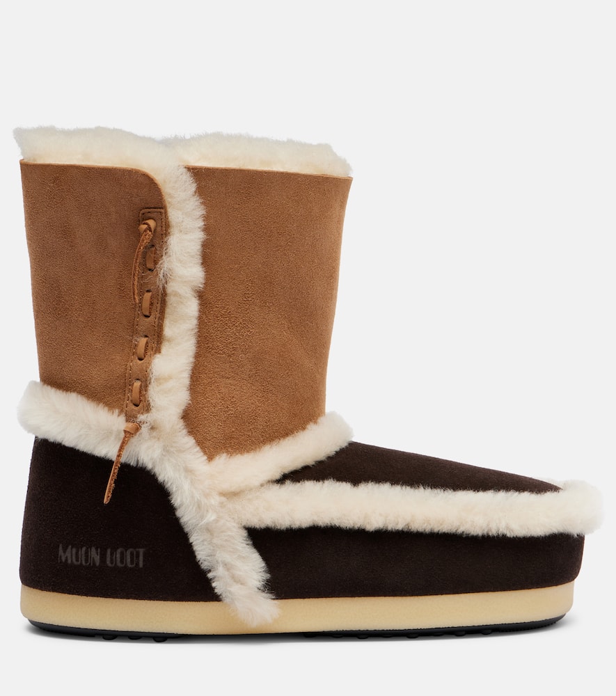Moon Boot Evx Shearling-trimmed Suede Ankle Boots In Brown