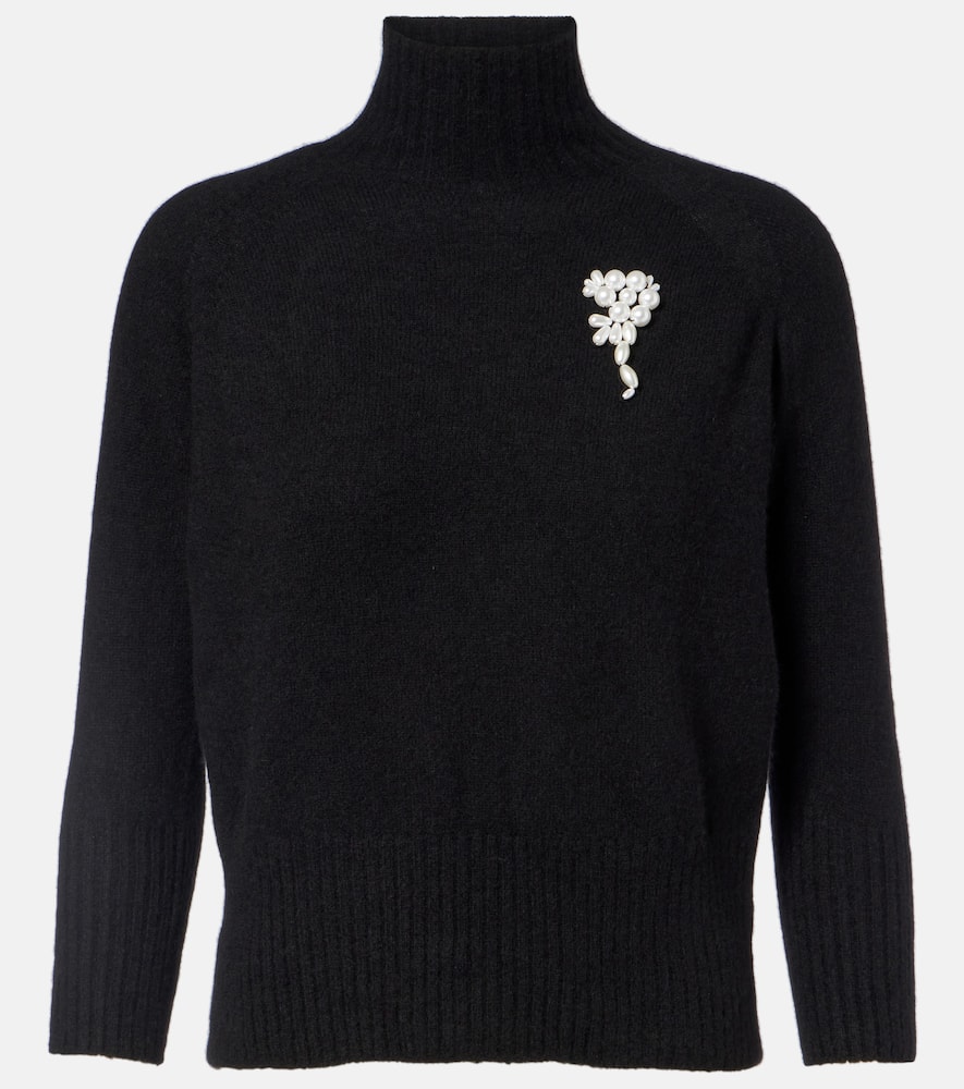 Simone Rocha Embellished Cashmere Turtleneck Sweater In Black