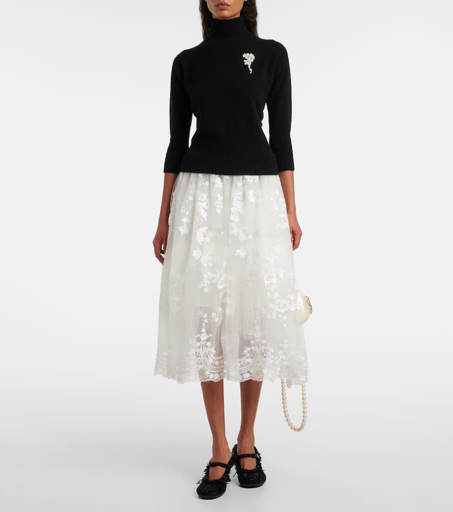 Simone Rocha Embellished Cashmere Turtleneck Sweater In Black