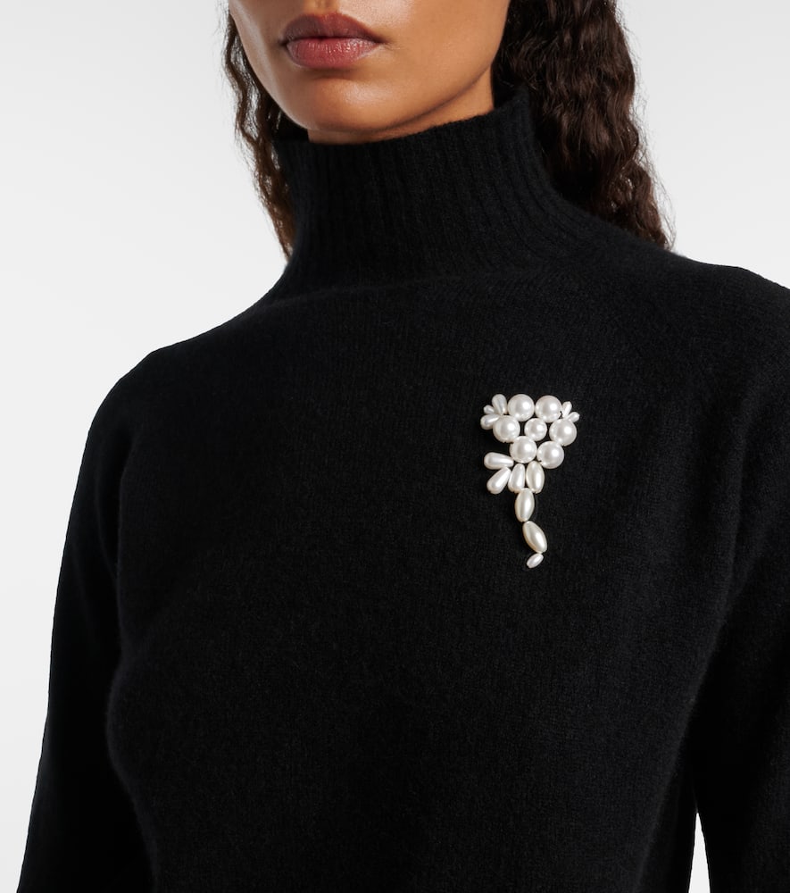 Simone Rocha Embellished Cashmere Turtleneck Sweater In Black