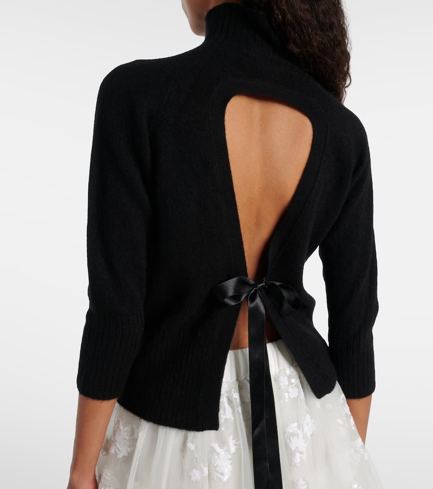 Simone Rocha Embellished Cashmere Turtleneck Sweater In Black