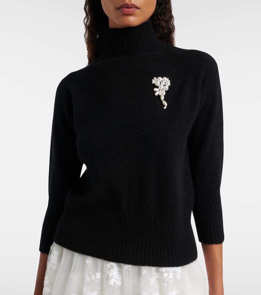 Simone Rocha Embellished Cashmere Turtleneck Sweater In Black