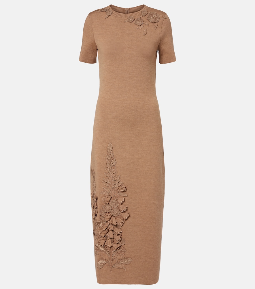 Oscar de la Renta Foxgloves wool-blend midi dress