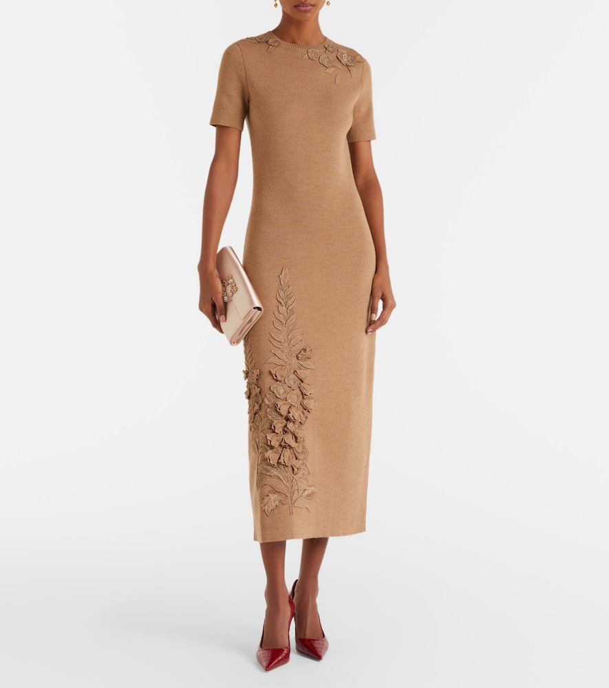 Oscar de la Renta Foxgloves wool-blend midi dress