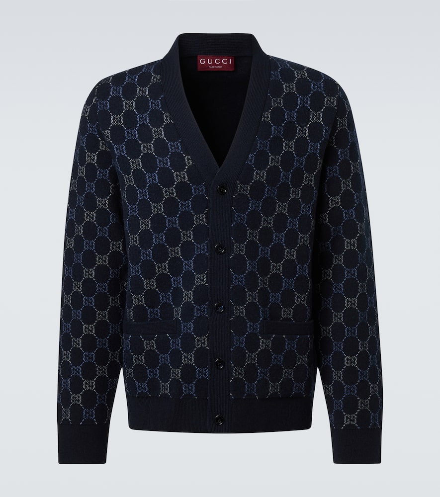 Gucci Gg Wool And Cashmere Jacquard Cardigan In Blue