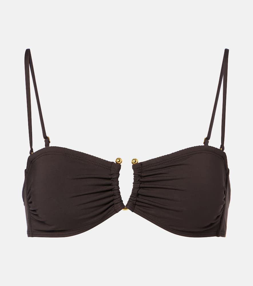 Nili Lotan Gathered Bikini Top In Brown