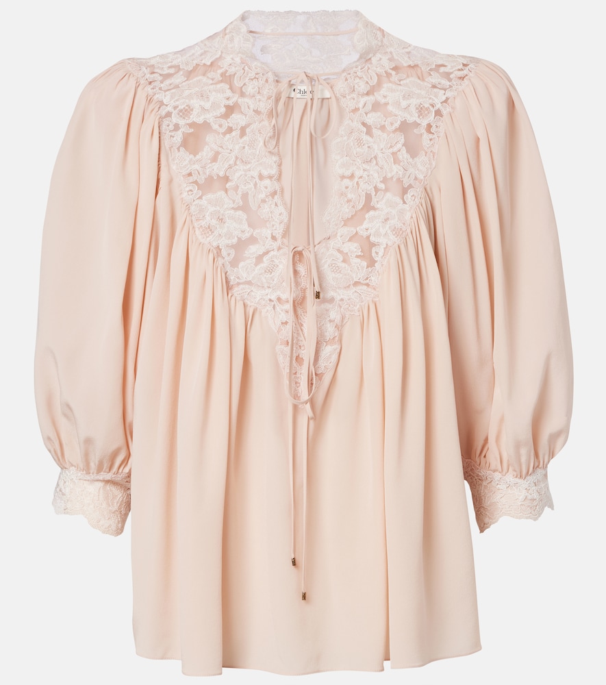 Chloe Chloé Lace-trimmed silk crêpe de chine blouse