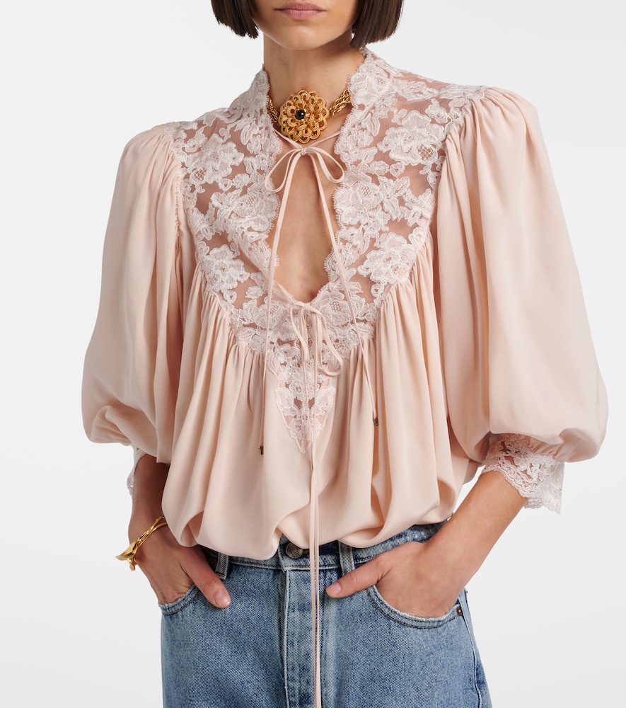  Chloe Chloé Bluse Aus Crêpe De Chine Aus Seide Mit Spitze 