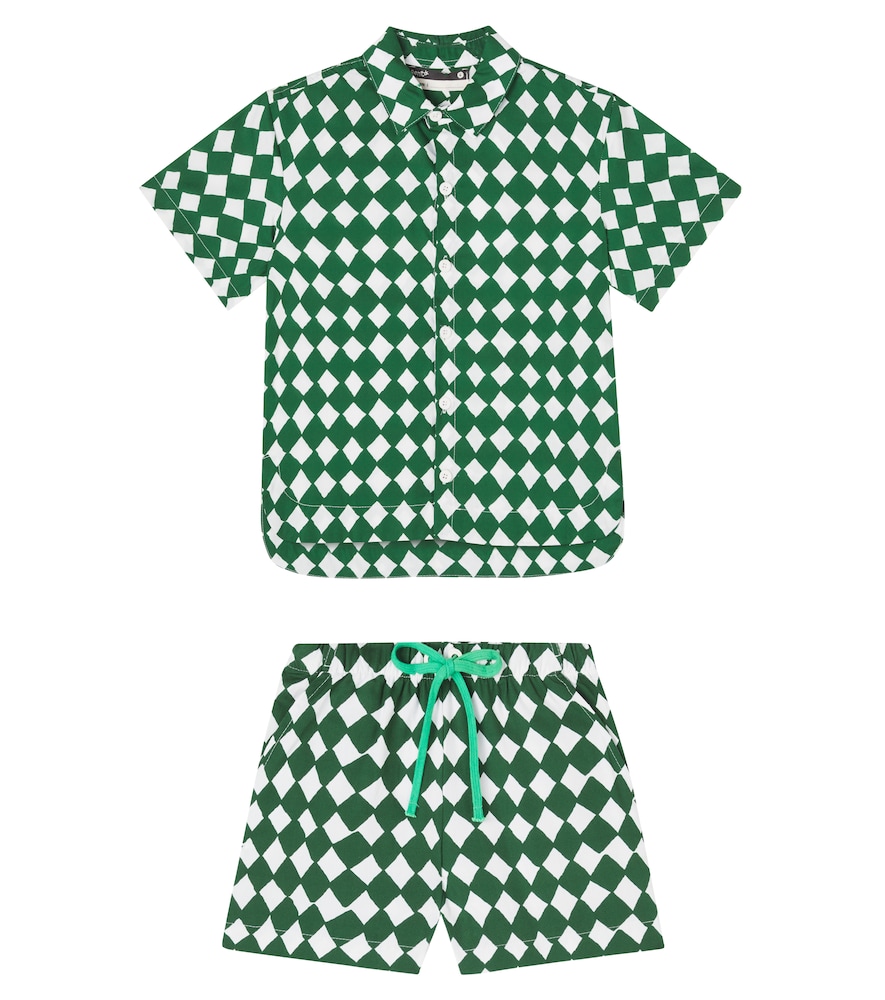  Fabula Fã¡bula Checked Cotton Shirt And Shorts Set 