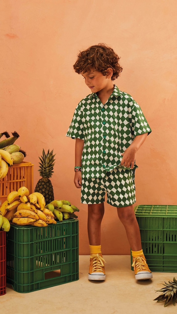  Fabula Fã¡bula Checked Cotton Shirt And Shorts Set 