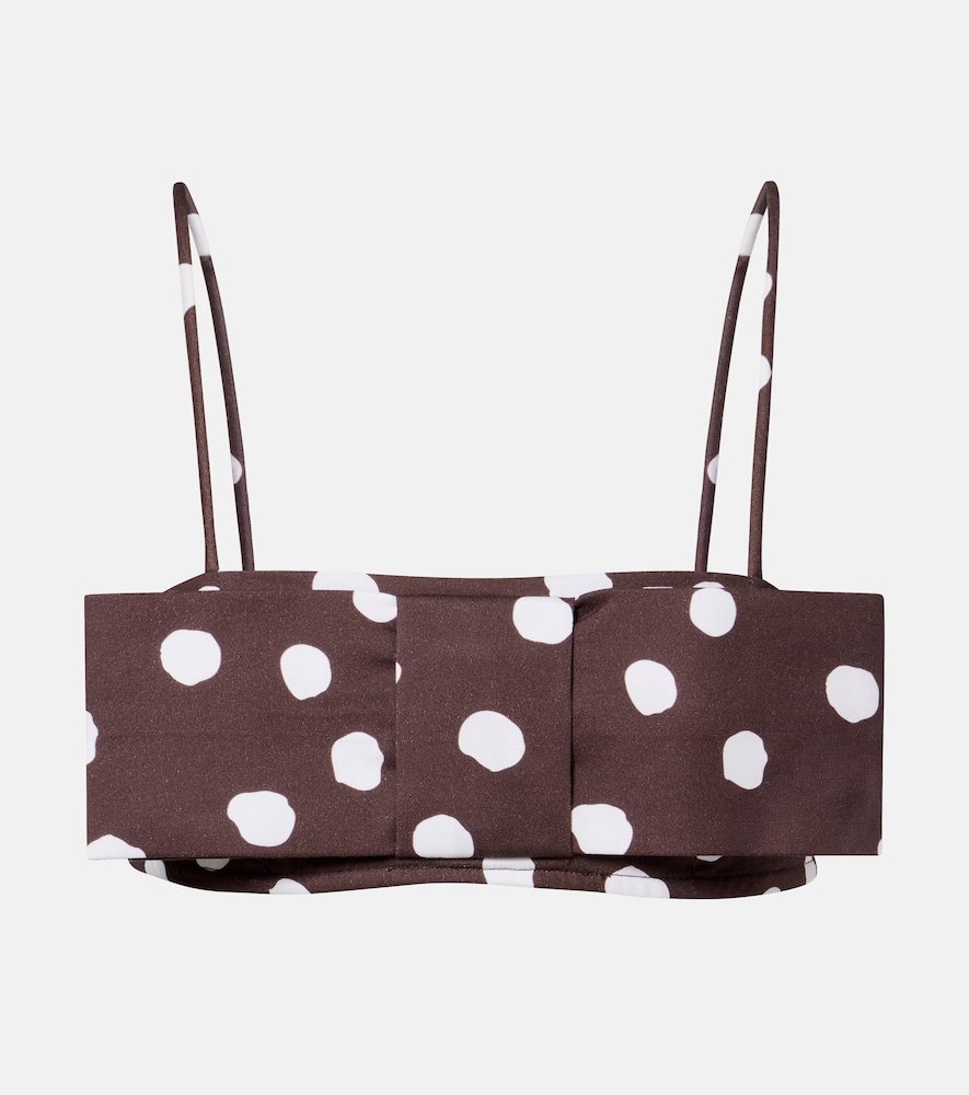 Bow-Detail Polka-Dot Cotton-Blend Bandeau Top
