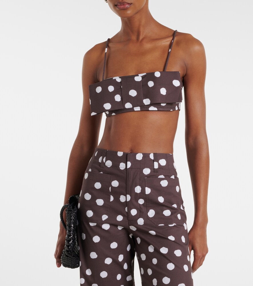 Adriana Degreas Bow-detail polka-dot cotton-blend bandeau top