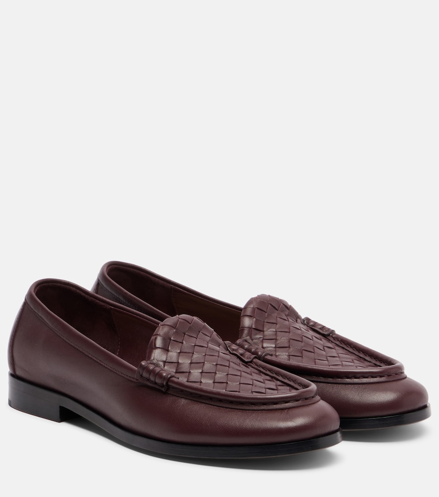 Bottega Veneta Women's Burgundy Silenzio Intrecciato Leather Loafers UK Size 5.5 - Mytheresa