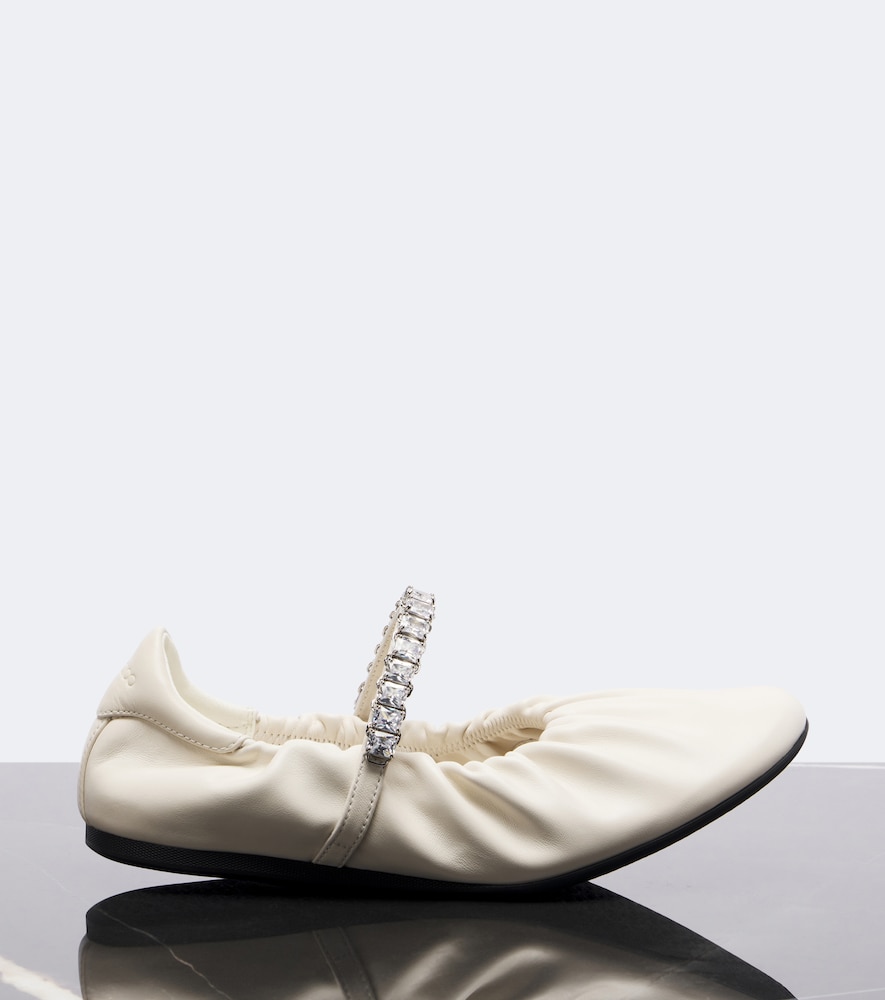Jade Embellished Leather Mary Jane Flats