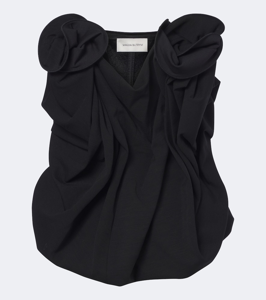 Floral-Appliqué Wool-Blend Top