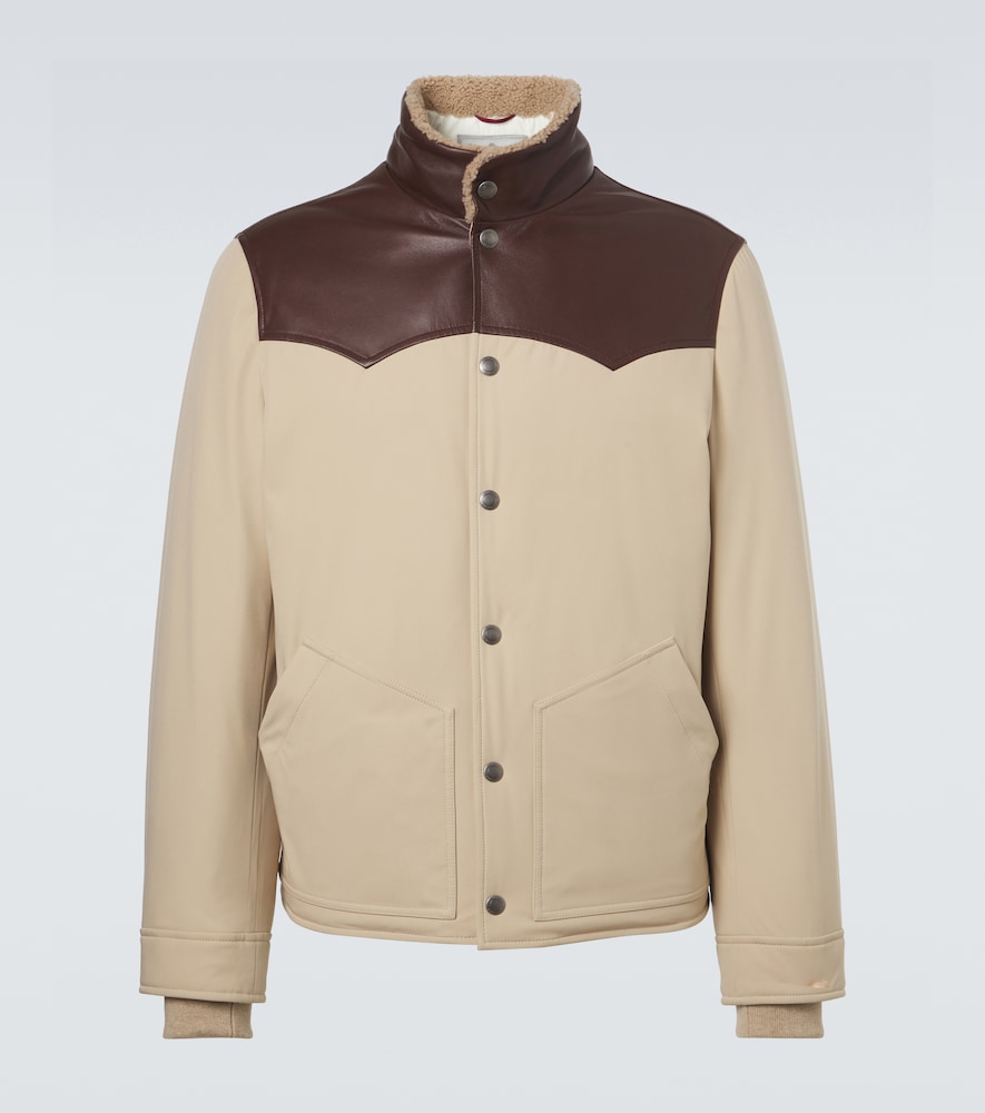 Leather-Trimmed Down Jacket
