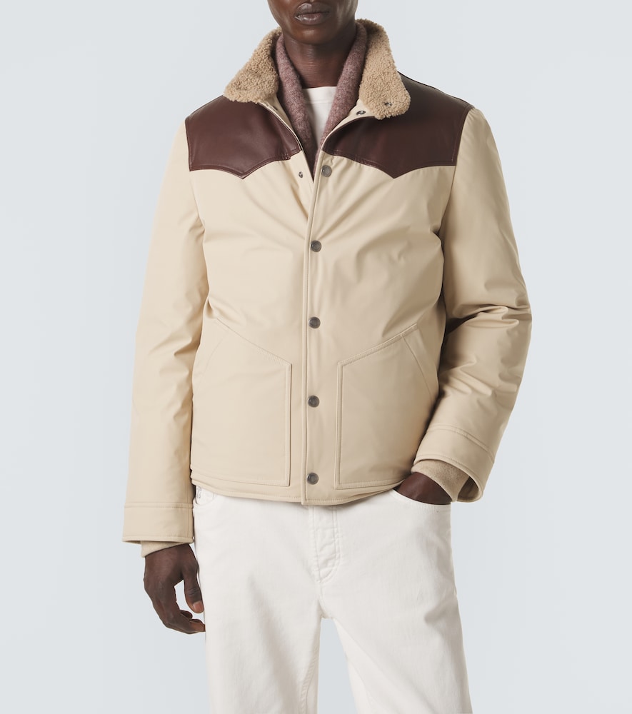 Leather-Trimmed Down Jacket