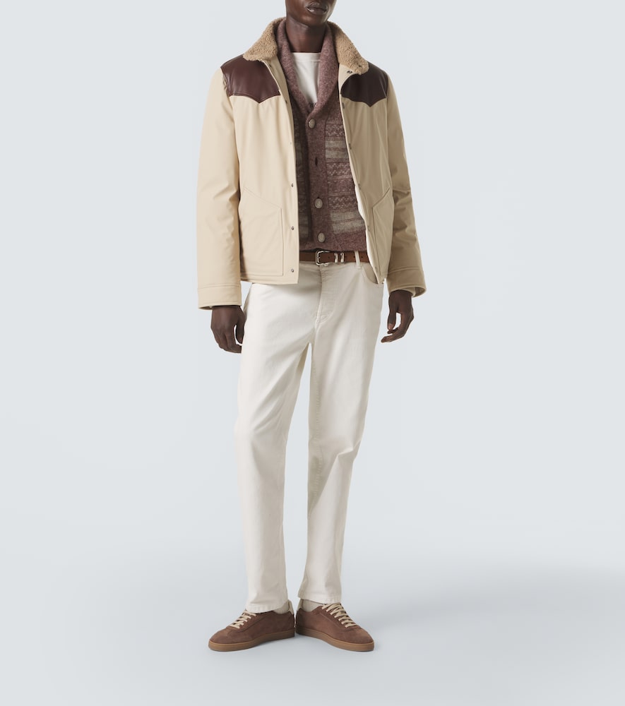 Leather-Trimmed Down Jacket