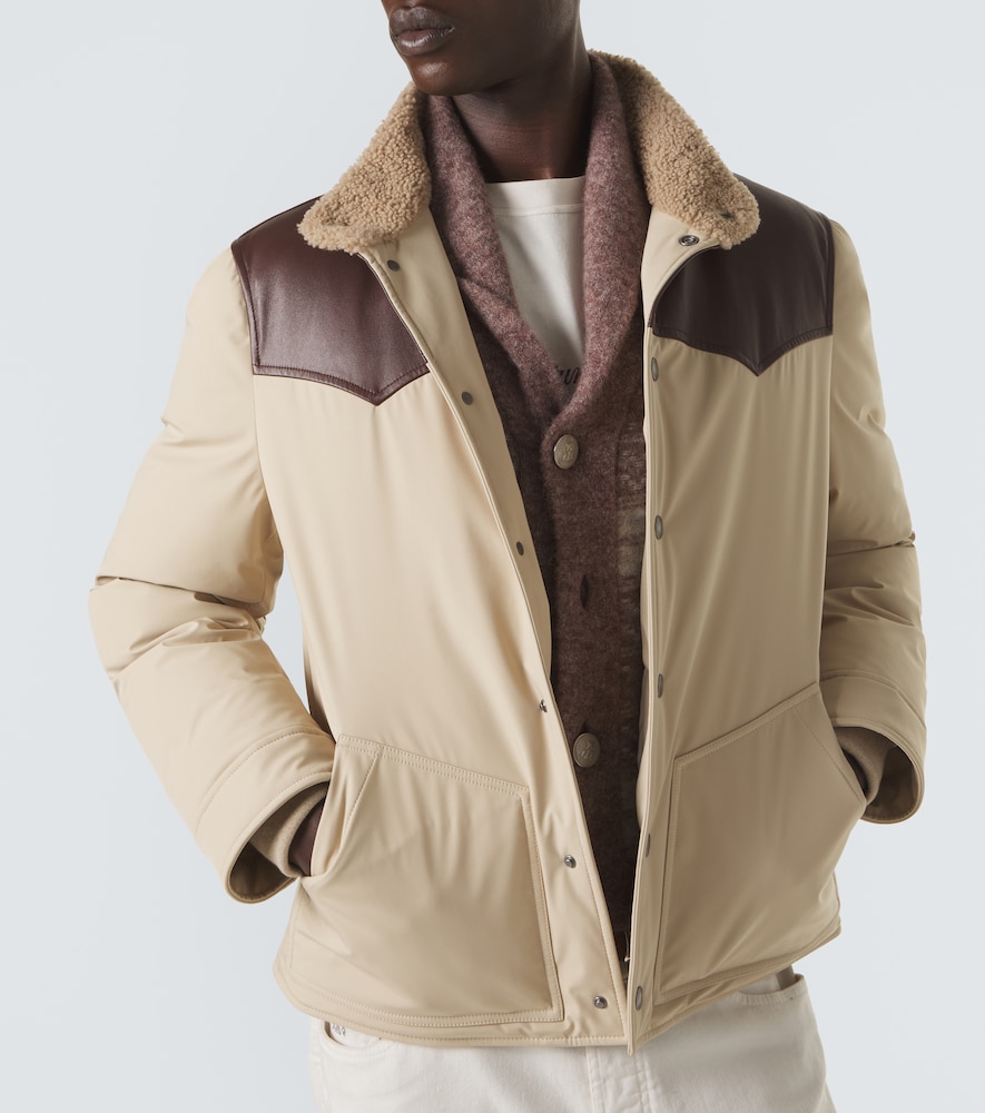 Leather-Trimmed Down Jacket