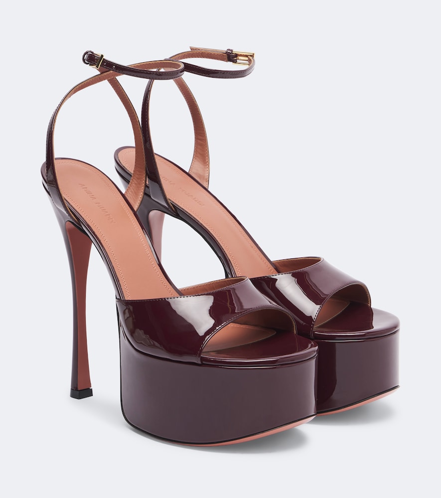 Amina Muaddi Aya Patent Leather Platform Sandals In Burgundy