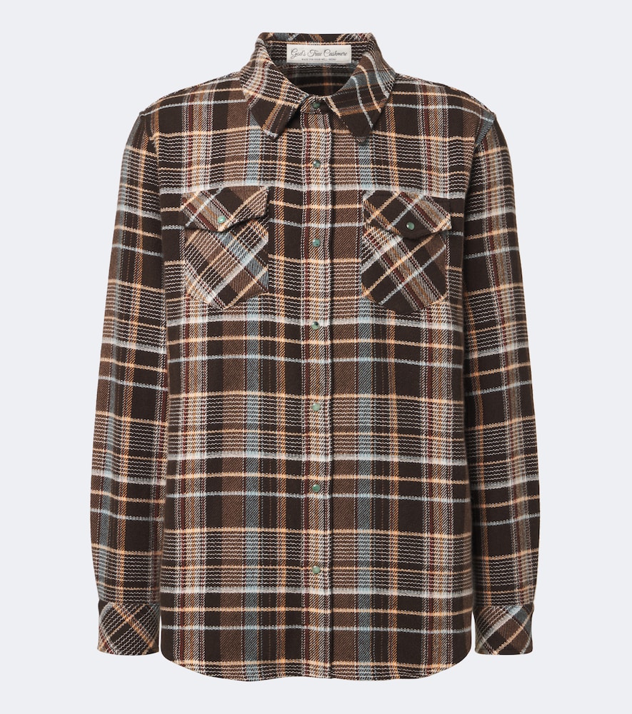 God's True Cashmere Wilderness Plaid Cashmere Shirt With Emeralds In Brown