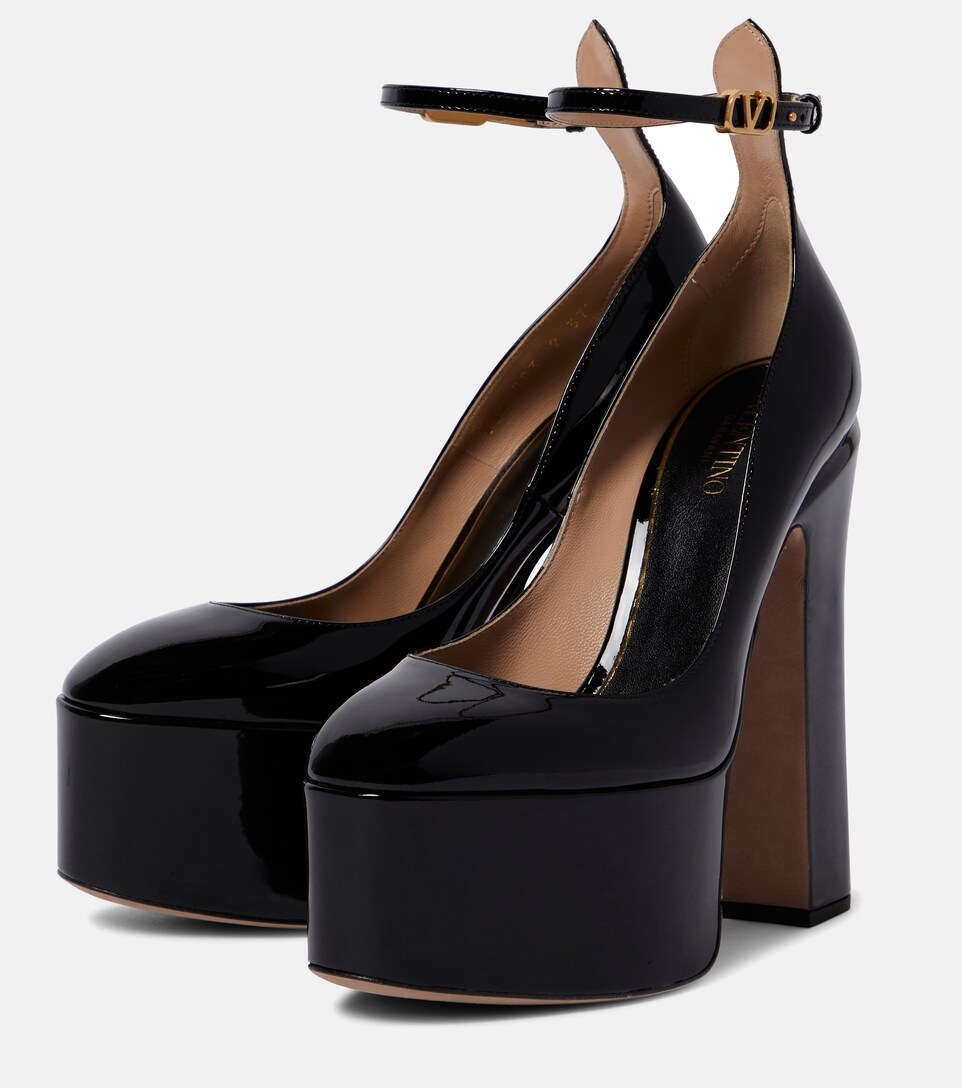 black leather platform pump