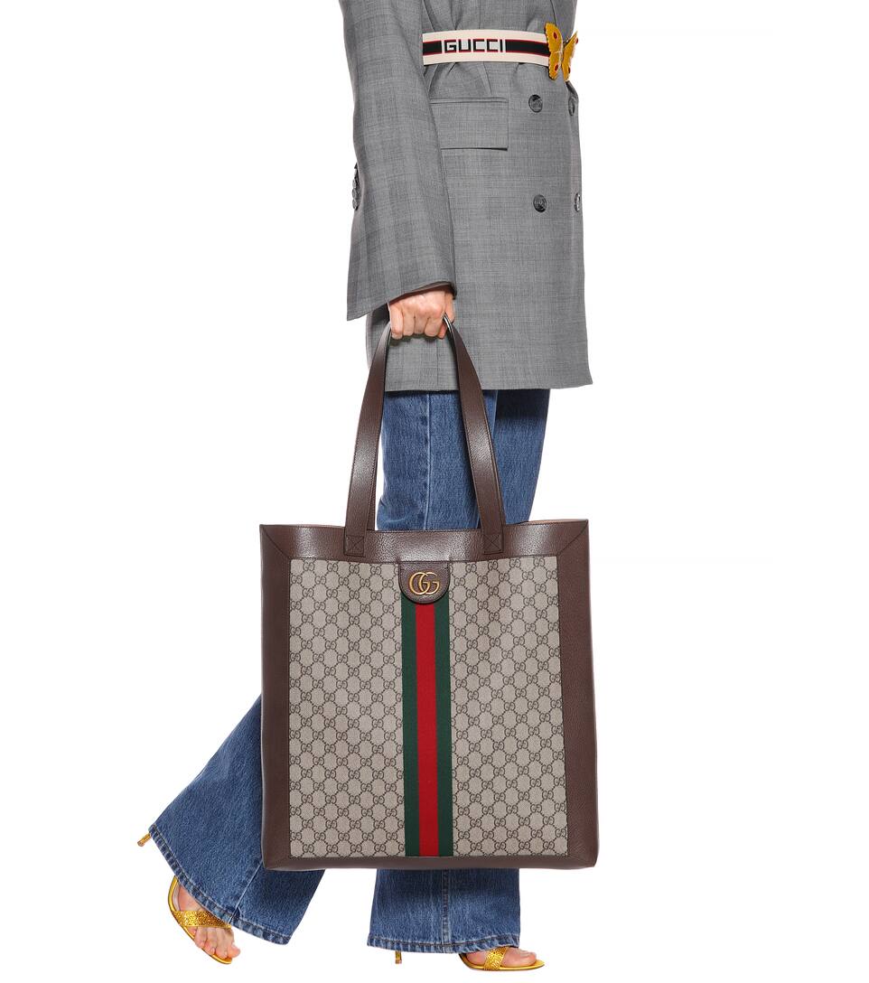 Gucci Ophidia Gg Leather-Trimmed Printed Coated-Canvas Tote In Brown | ModeSens