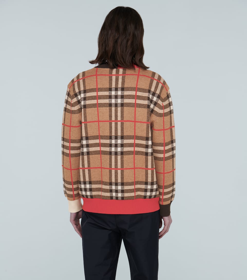 BURBERRY CHECK MERINO WOOL V-NECK SWEATER,P00433304