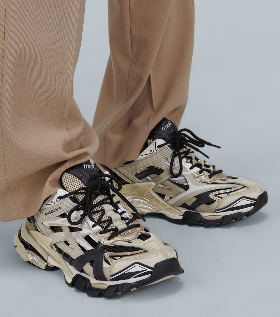 track 2.0 woven nylon and mesh trainers in beige/black
