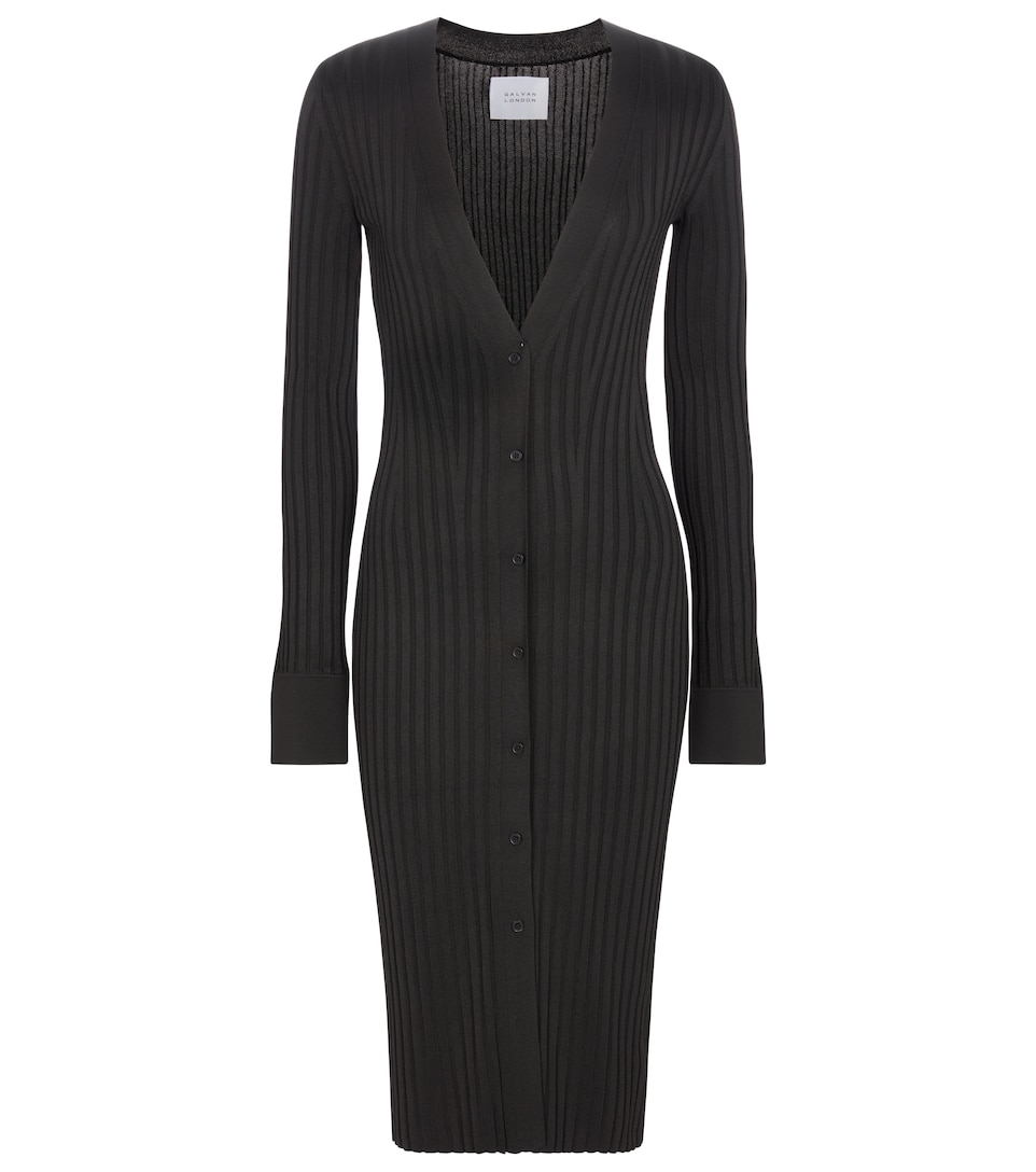 Galvan - Ribbed button-down midi dress 