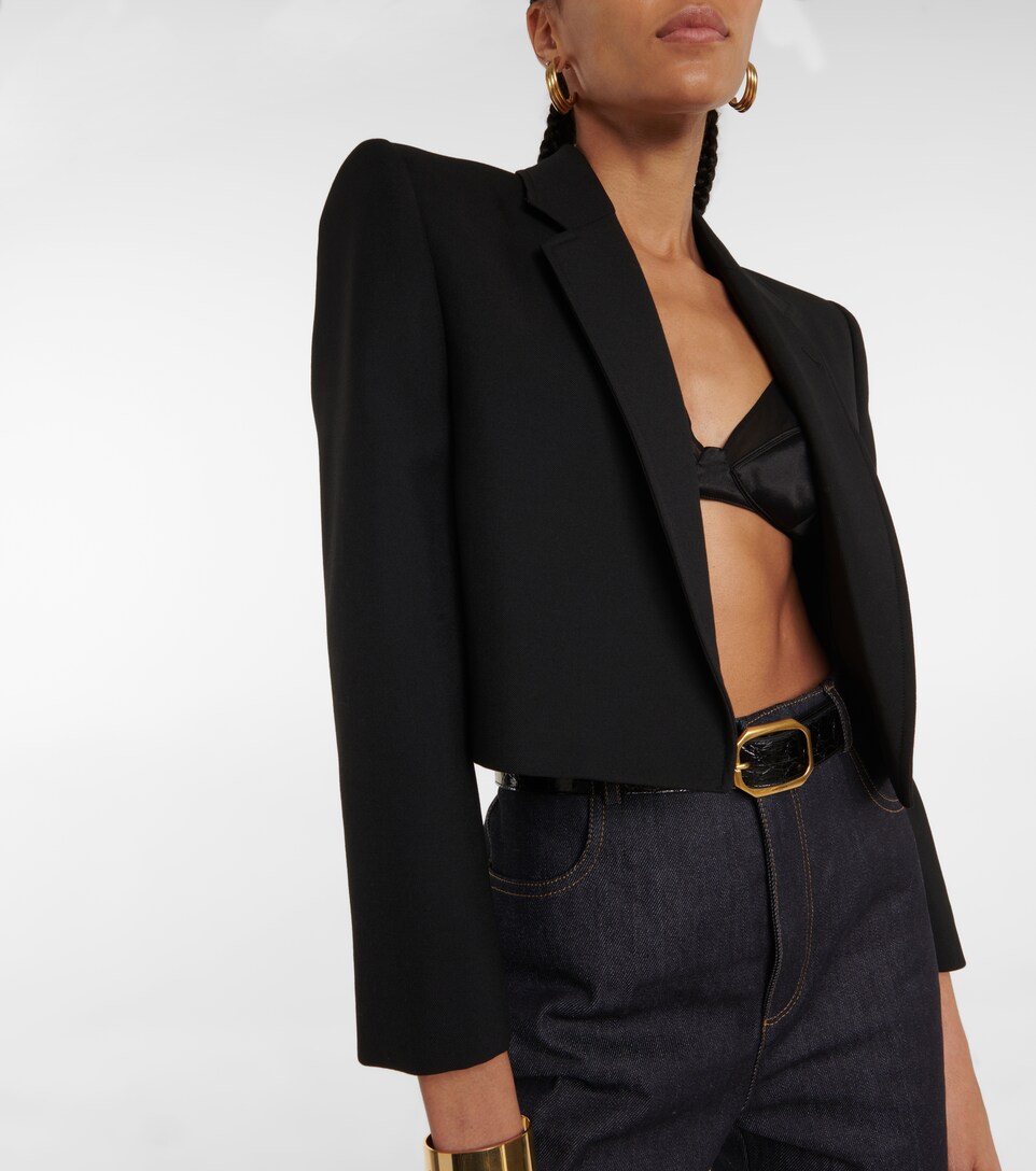 Cropped virgin wool gabardine jacket 