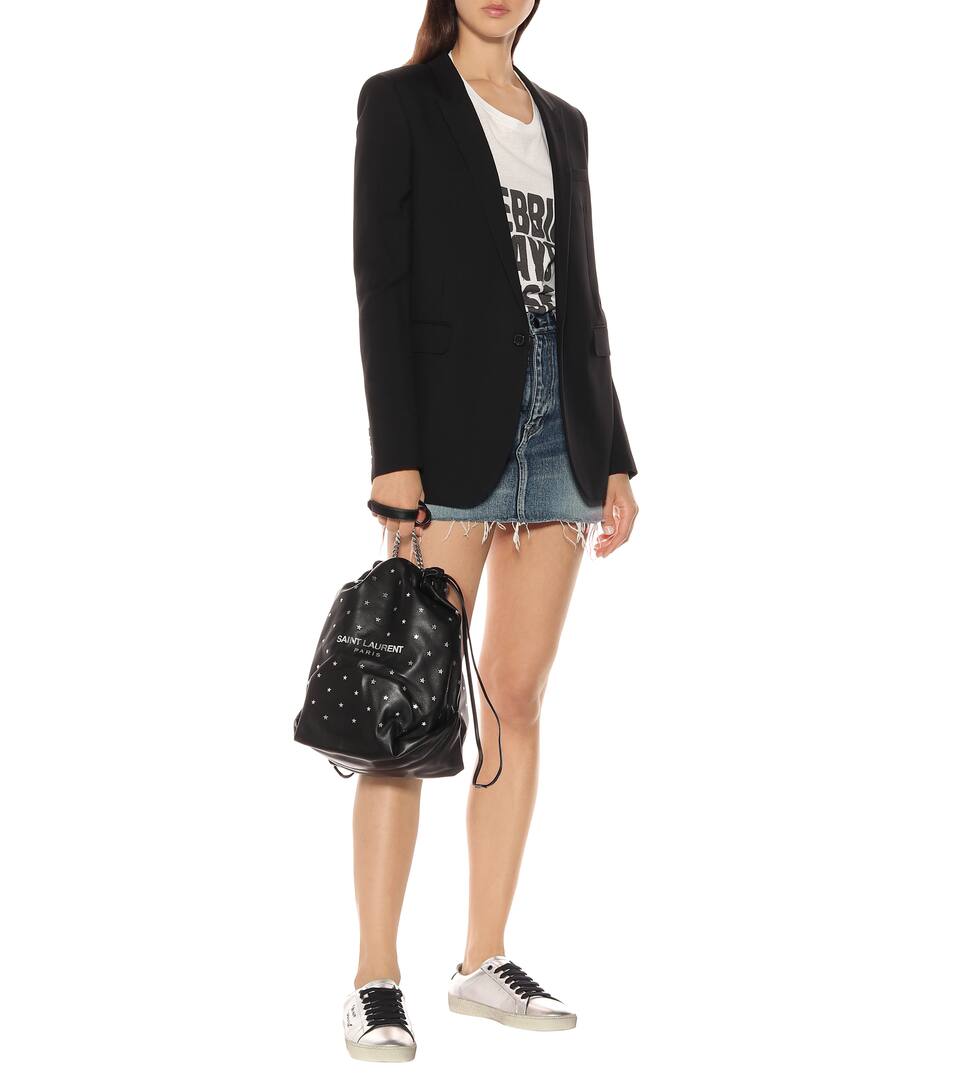 Shop Saint Laurent Teddy Leather Bucket Bag In Black